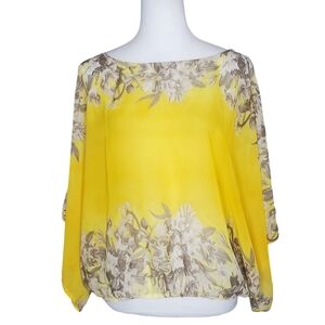 Bobeau Sunshine Yellow Retro Dolman Sleeve Semi-Sheer Top